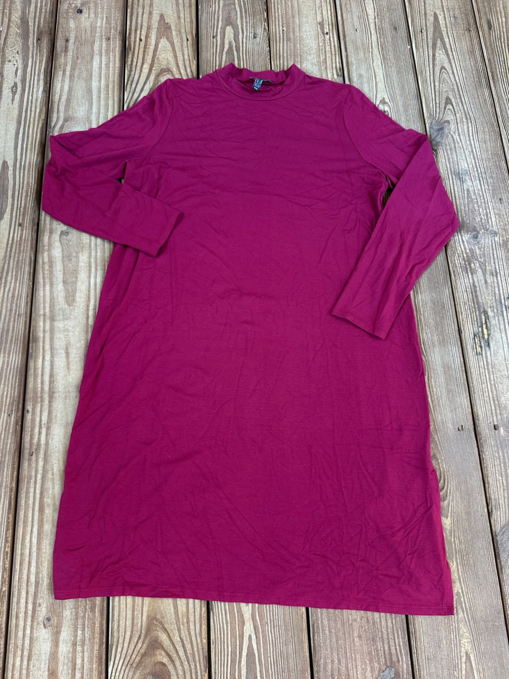 Eileen Fisher Burgundy Stretch Jersey Long Sleeve Midi Dress Size M